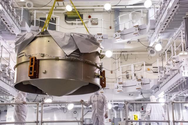 NASA image: Landsat 9 Fairing Alignment and Sample Preps