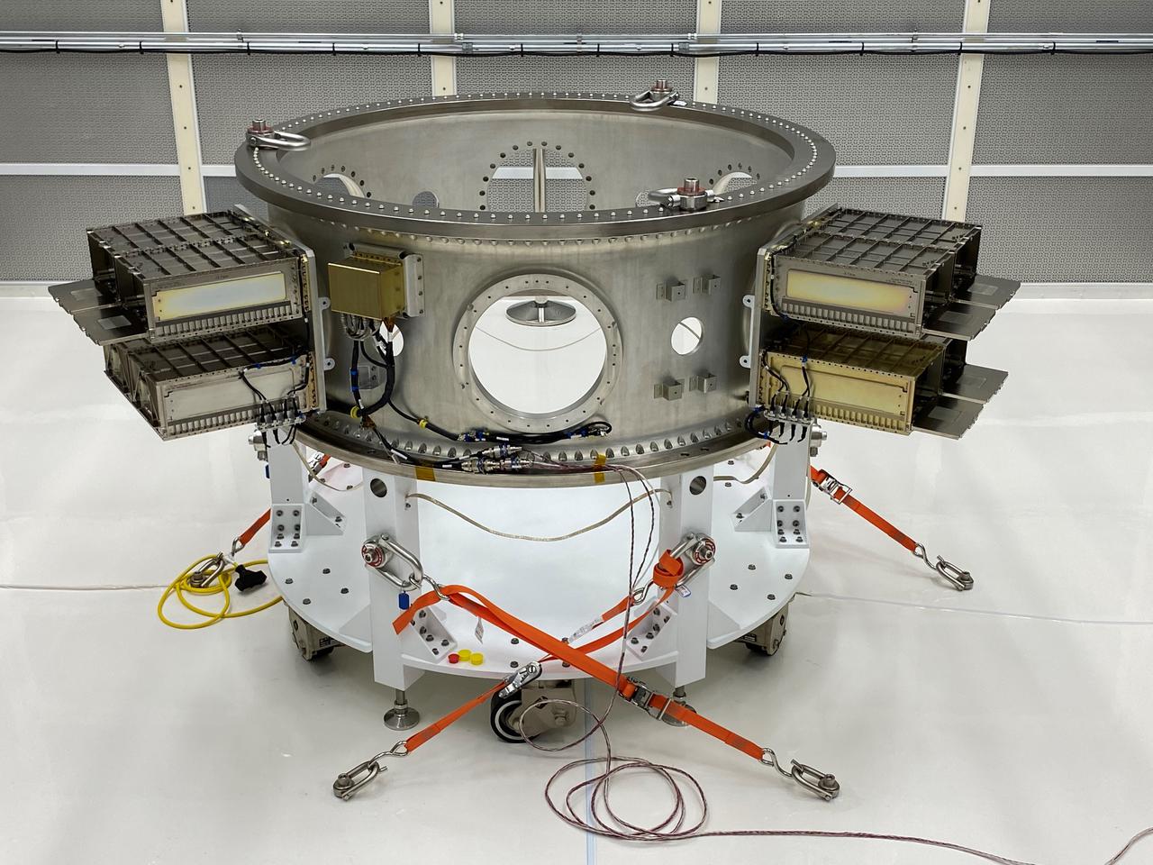 Mechanical and electrical support equipment for NASA’s Landsat 9 observatory are being processed inside the Integrated Processing Facility at Vandenberg Space Force Base in California, on June 24, 2021. The equipment includes a secondary payload adapter and flight system for a group of microsat payloads, called CubeSats, that will launch with Landsat 9 as secondary payloads. Landsat 9 will launch on a United Launch Alliance Atlas V rocket from Space Launch Complex 3 at Vandenberg in September 2021. The launch is being managed by NASA’s Launch Services Program based at Kennedy Space Center, America’s multiuser spaceport. The Landsat 9 satellite will continue the nearly 50-year legacy of previous Landsat missions. It will monitor key natural and economic resources from orbit. Landsat 9 is managed by the agency’s Goddard Space Flight Center in Greenbelt, Maryland. The satellite will carry two instruments: the Operational Land Imager 2, which collects images of Earth’s landscapes in visible, near infrared and shortwave infrared light, and the Thermal Infrared Sensor 2, which measures the temperature of land surfaces. Like its predecessors, Landsat 9 is a joint mission between NASA and the U.S. Geological Survey. 