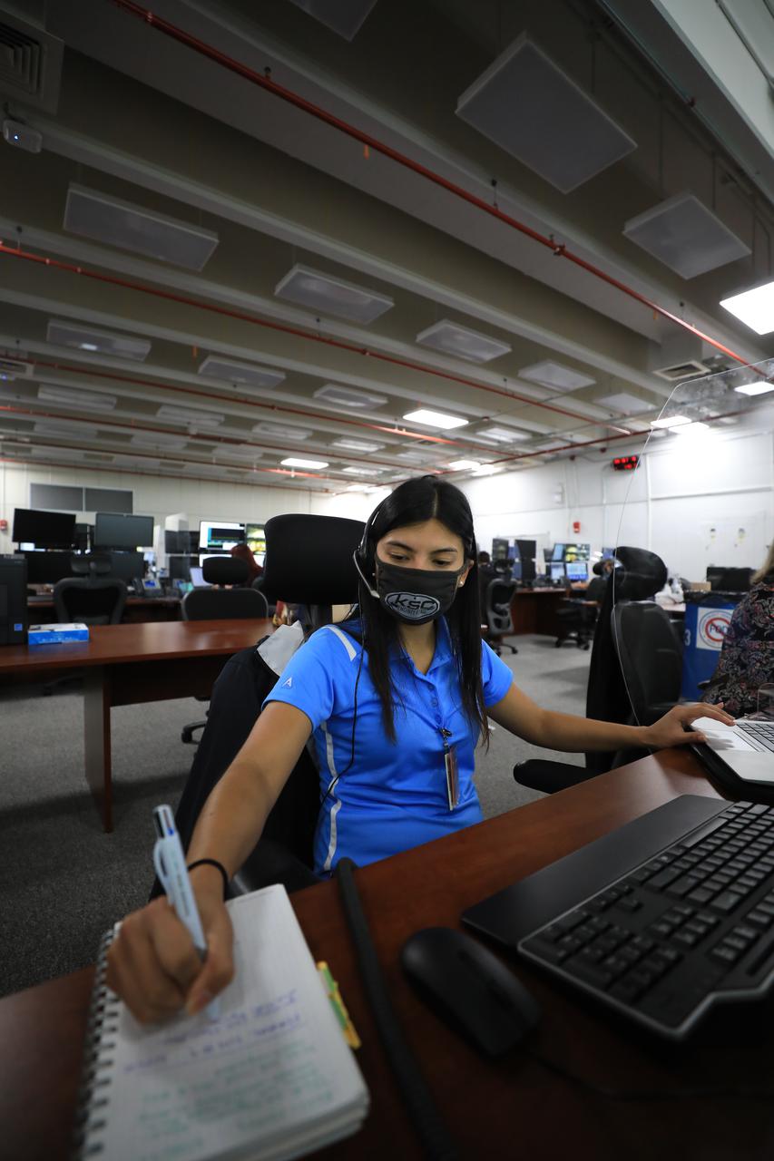 Members of the Artemis I launch team, including personnel with NASA’s Exploration Ground Systems (EGS) and contractor Jacobs, monitor activities during the ninth formal terminal countdown simulation inside Firing Room 2 in the Launch Control Center at NASA’s Kennedy Space Center in Florida on June 24, 2021. This is part of a series of simulations to help the team prepare for the launch of Artemis I, the uncrewed first flight of the Space Launch System rocket and Orion spacecraft. 