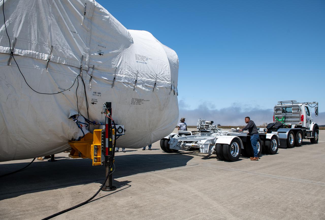 The United Launch Alliance (ULA) Atlas V booster for NASA’s Landsat 9 mission is offloaded from the Antonov 124 cargo aircraft at Vandenberg Space Force Base in California, on June 29, 2021 and prepared for transport to the Horizontal Integration Facility. The Landsat 9 mission will launch atop a ULA Atlas V rocket from Vandenberg in September 2021. The launch is being managed by NASA’s Launch Services Program based at Kennedy Space Center. The Landsat 9 satellite will continue the nearly 50-year legacy of previous Landsat missions. It will monitor key natural and economic resources from orbit. Landsat 9 is managed by the agency’s Goddard Space Flight Center in Greenbelt, Maryland. The satellite will carry two instruments: the Operational Land Imager 2, which collects images of Earth’s landscapes in visible, near infrared and shortwave infrared light, and the Thermal Infrared Sensor 2, which measures the temperature of land surfaces. Like its predecessors, Landsat 9 is a joint mission between NASA and the U.S. Geological Survey.