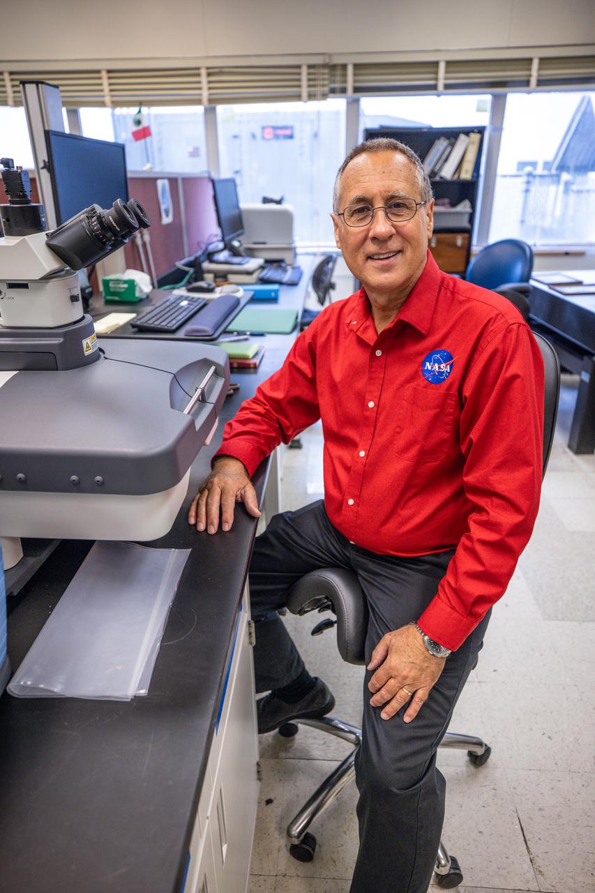 Lead chemist Philip Howard poses for a photo inside NASA Engineering’s Analytical Laboratories at Kennedy Space Center in Florida on July 7, 2021. One of seven branches in the NASA Laboratories, Development, and Testing Division, the Analytical Laboratories branch provides microscopic imagery and analysis through the use of a wide variety of microscopic techniques to identify contaminants and other urgent problems associated with aerospace flight hardware, ground support equipment, and related facilities. 