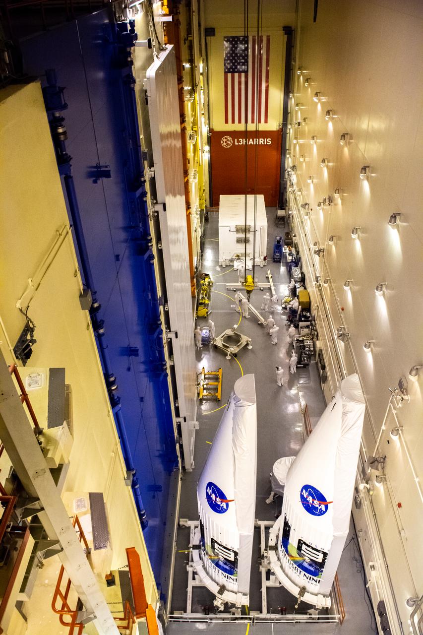 The two instruments that make up the satellite for the Landsat 9 mission are seen inside the protective payload fairings following their arrival at Vandenberg Space Force Base in California on July 7, 2021. The fairings will encapsulate the satellite for its launch atop the United Launch Alliance Atlas V rocket from Vandenberg in September 2021. The launch is being managed by NASA’s Launch Services Program based at Kennedy Space Center in Florida, America’s multi-user spaceport. The Landsat 9 satellite will continue the nearly 50-year legacy of previous Landsat missions. It will monitor key natural and economic resources from orbit. Landsat 9 is managed by the agency’s Goddard Space Flight Center in Greenbelt, Maryland. The satellite will carry two instruments: the Operational Land Imager 2, which collects images of Earth’s landscapes in visible, near infrared and shortwave infrared light, and the Thermal Infrared Sensor 2, which measures the temperature of land surfaces. Like its predecessors, Landsat 9 is a joint mission between NASA and the U.S. Geological Survey.