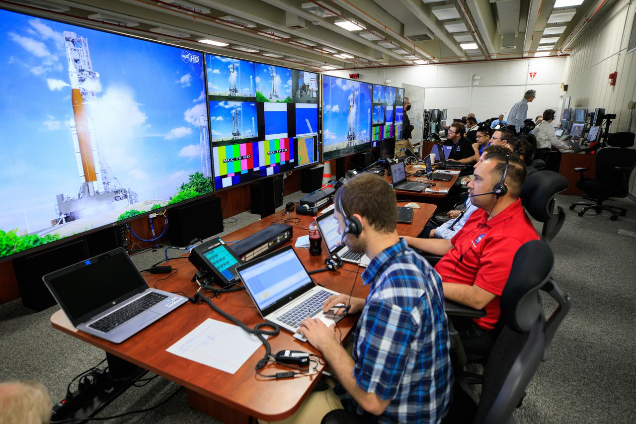 Teams at NASA’s Kennedy Space Center in Florida participate in the first joint integrated launch countdown simulation for Artemis I inside the Launch Control Center on July 8, 2021. The training exercise involved engineers from Kennedy, Marshall Space Flight Center in Alabama, and Johnson Space Center in Houston coming together to rehearse all aspects of the launch countdown, from cryogenic loading – filling tanks in the Space Launch System (SLS) rocket’s core stage with liquid hydrogen and liquid oxygen – to liftoff. These simulations will help certify that the launch team is ready for Artemis I – the first test flight of SLS and Orion as an integrated system prior to crewed flights to the Moon.