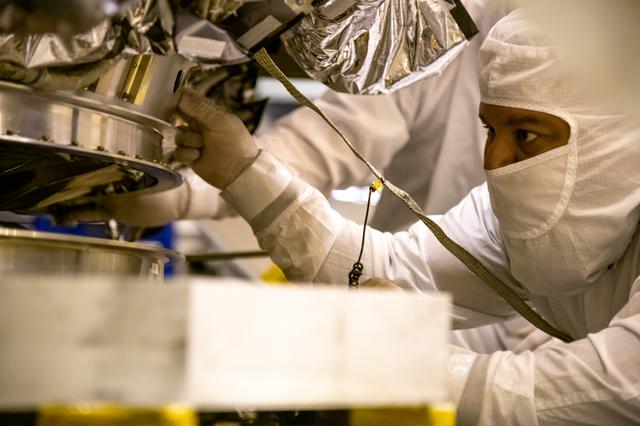 NASA image: Landsat 9 Spacecraft (Observatory) Lift to Fixture Structure