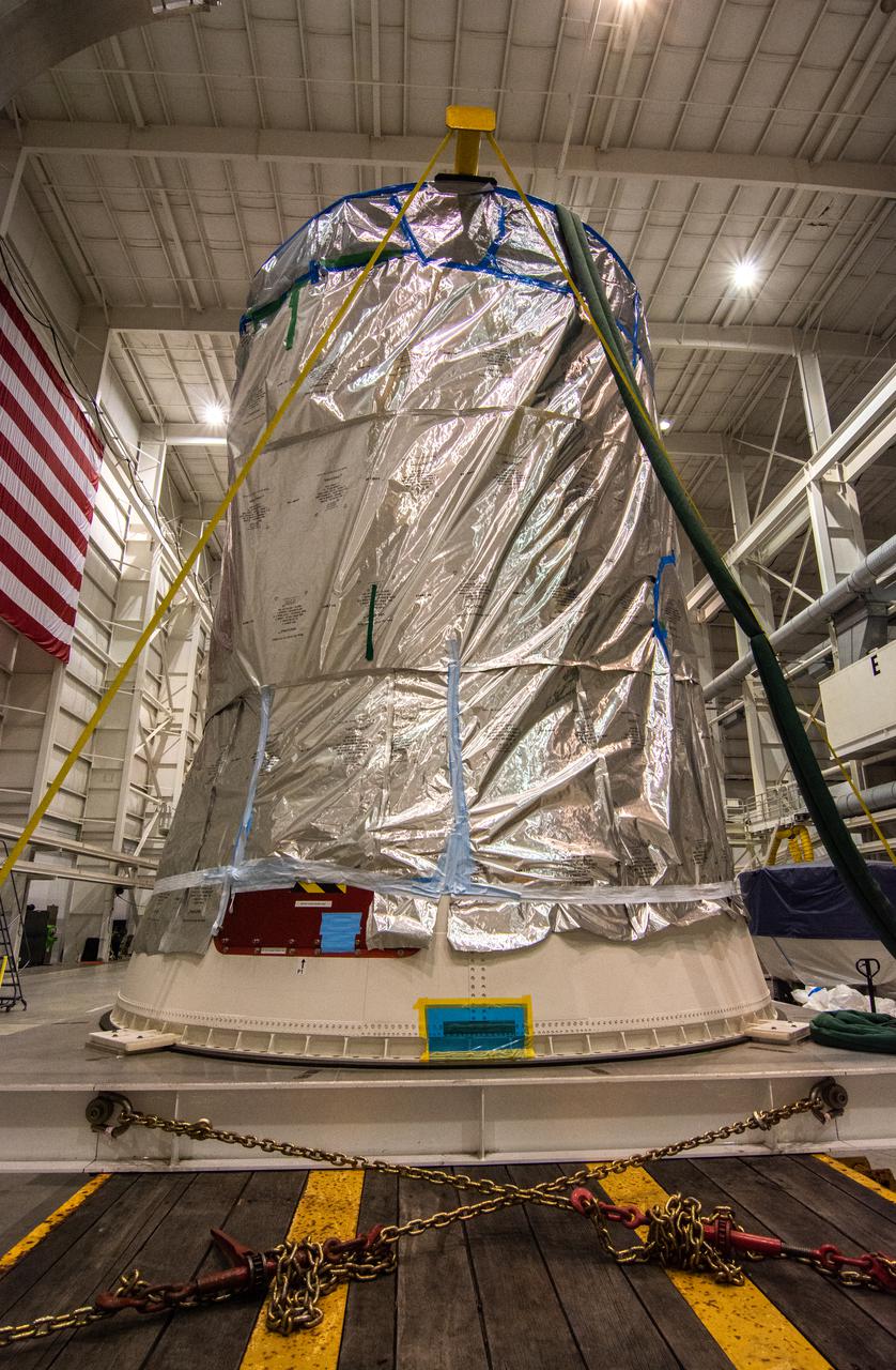 Preparations are underway to lift the interstage and assembly second stage adapters for the United Alliance Atlas V Centaur second stage for NASA’s Landsat 9 mission at Space Launch Complex 3 at Vandenberg Space Force Base in California, on July 14, 2021. The adapters will be stacked atop the Centaur second stage in the Vertical Integration Facility near the launch pad. The Landsat 9  mission will launch atop the Atlas V rocket from Vandenberg in September 2021. The launch is being managed by NASA’s Launch Services Program based at Kennedy Space Center, America’s multiuser spaceport. The Landsat 9 satellite will continue the nearly 50-year legacy of previous Landsat missions. It will monitor key natural and economic resources from orbit. Landsat 9 is managed by the agency’s Goddard Space Flight Center in Greenbelt, Maryland. The satellite will carry two instruments: the Operational Land Imager 2, which collects images of Earth’s landscapes in visible, near infrared and shortwave infrared light, and the Thermal Infrared Sensor 2, which measures the temperature of land surfaces. Like its predecessors, Landsat 9 is a joint mission between NASA and the U.S. Geological Survey. 