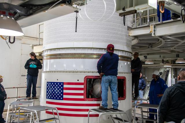 NASA image: Landsat 9 Atlas V Centaur Lift and Mate