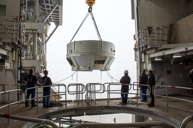 NASA image: Landsat 9 Atlas V Boat Tail Lift and Mate