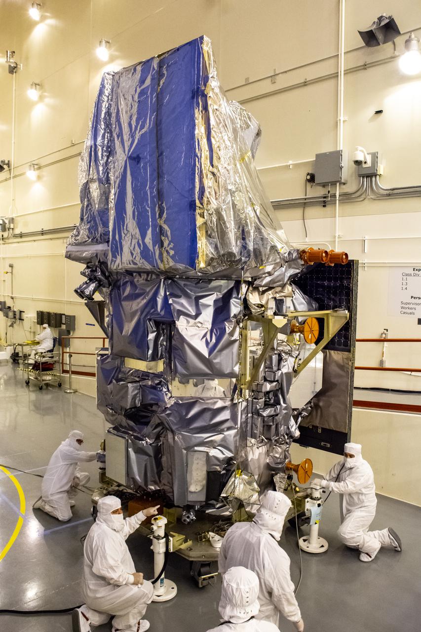 Technicians prepare NASA’s Landsat 9 spacecraft for its move from the high bay to Cell 3 inside the Integrated Processing Facility at Vandenberg Space Force Base in California, on July 20, 2021. Landsat 9 will launch on a United Launch Alliance Atlas V rocket from Space Launch Complex 3 at Vandenberg in September 2021. The launch is being managed by NASA’s Launch Services Program based at Kennedy Space Center, America’s multi-user spaceport. The Landsat 9 satellite will continue the nearly 50-year legacy of previous Landsat missions. It will monitor key natural and economic resources from orbit. Landsat 9 is managed by the agency’s Goddard Space Flight Center in Greenbelt, Maryland. The satellite will carry two instruments: the Operational Land Imager 2, which collects images of Earth’s landscapes in visible, near infrared and shortwave infrared light, and the Thermal Infrared Sensor 2, which measures the temperature of land surfaces. Like its predecessors, Landsat 9 is a joint mission between NASA and the U.S. Geological Survey. 