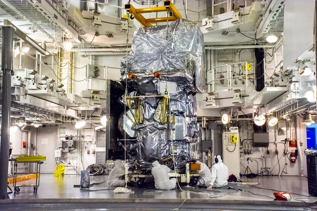 NASA image: Landsat 9 Spacecraft (Observatory) Move from High Bay into Cell 