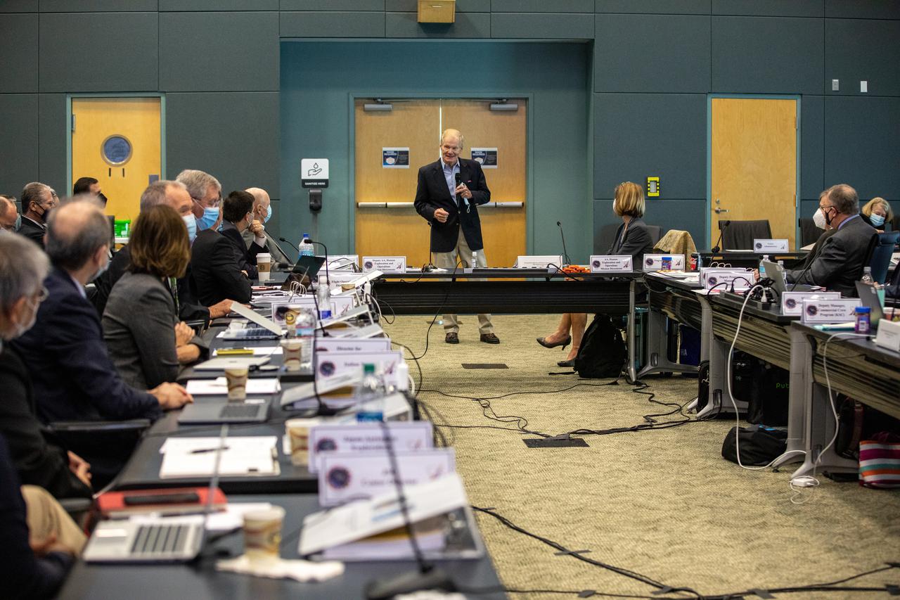 NASA Administrator Bill Nelson kicks off the Flight Readiness Review for the upcoming Orbital Flight Test-2 (OFT-2) mission, in Operations Support Building 2 at NASA's Kennedy Space Center in Florida, July 22, 2021. Boeing's CST-100 Starliner spacecraft will launch atop a United Launch Alliance Atlas V rocket from Space Launch Complex 41 at Cape Canaveral Space Force Station at 2:53 p.m. EDT Friday, July 30. The uncrewed OFT-2 will be the Starliner's second flight to the International Space Station for NASA's Commercial Crew Program.
