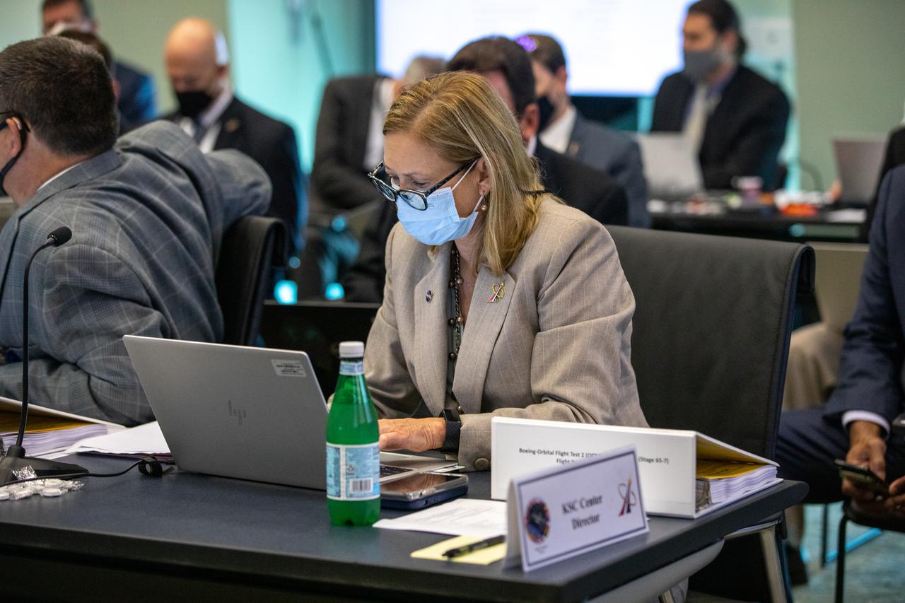 Kennedy Space Center Director Janet Petro takes part in the Flight Readiness Review for Boeing's upcoming Orbital Flight Test-2 (OFT-2) in Operations Support Building 2 at NASA's Kennedy Space Center in Florida, July 22, 2021. Boeing's CST-100 Starliner spacecraft will launch atop a United Launch Alliance Atlas V rocket from Space Launch Complex 41 at Cape Canaveral Space Force Station at 2:53 p.m. EDT Friday, July 30. The uncrewed OFT-2 will be the Starliner's second flight to the International Space Station for NASA's Commercial Crew Program.