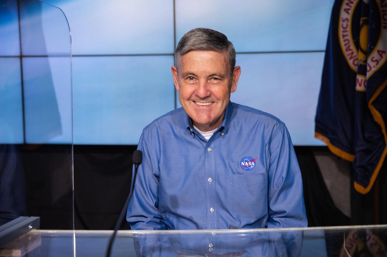 NASA Associate Administrator Bob Cabana participates in the NASA Administrator Media Briefing ahead of Boeing’s Orbital Flight Test-2 (OFT-2) at the agency’s Kennedy Space Center in Florida, July 29, 2021. Boeing’s CST-100 Starliner spacecraft will launch atop a United Launch Alliance Atlas V rocket from Space Launch Complex-41 at Cape Canaveral Space Force Station. The uncrewed OFT-2 will be the Starliner’s second flight for NASA’s Commercial Crew Program.