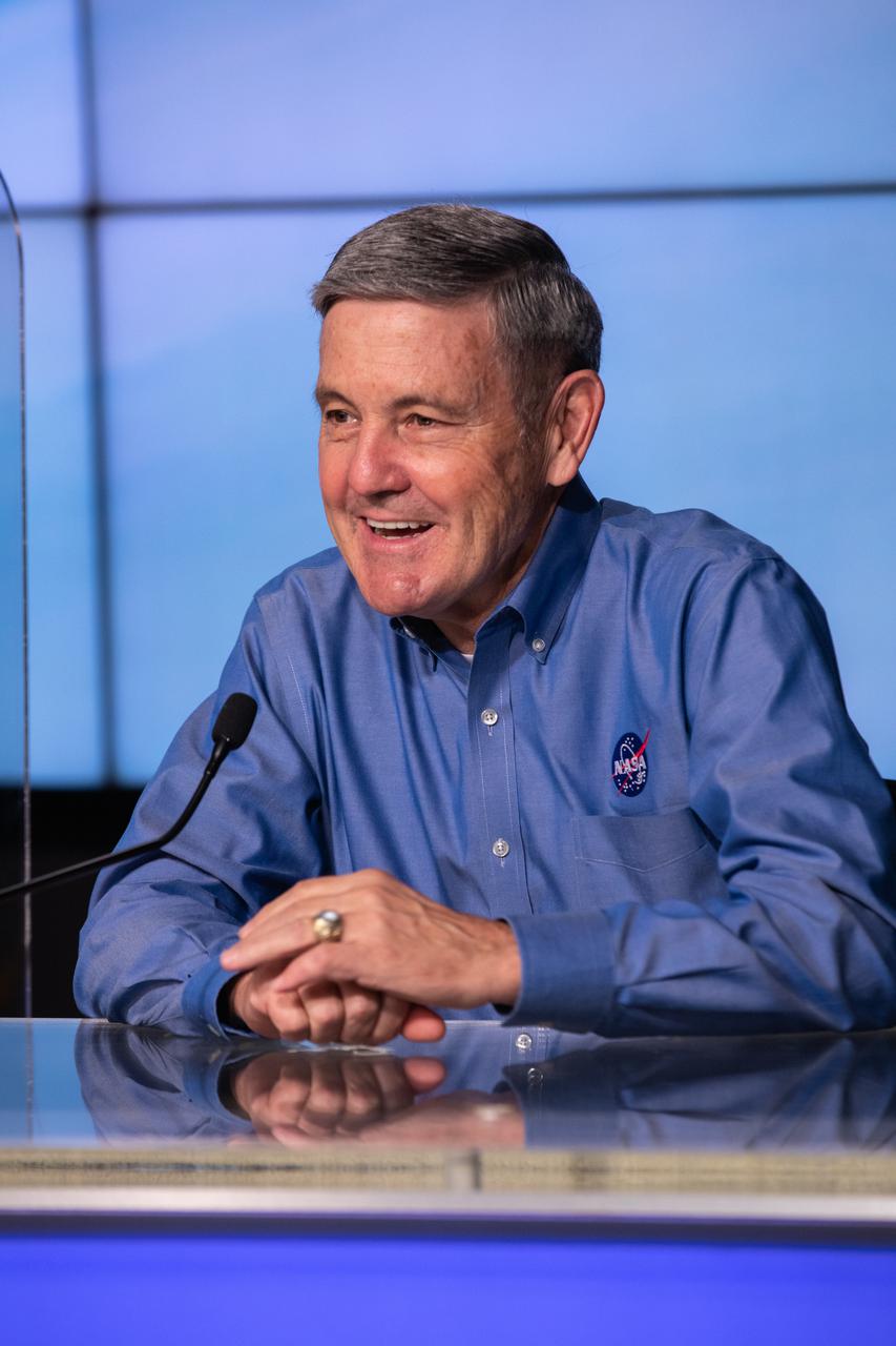 NASA Associate Administrator Bob Cabana speaks to the media ahead of Boeing’s Orbital Flight Test-2 (OFT-2) at the agency’s Kennedy Space Center in Florida, July 29, 2021. Boeing’s CST-100 Starliner spacecraft will launch atop a United Launch Alliance Atlas V rocket from Space Launch Complex-41 at Cape Canaveral Space Force Station. The uncrewed OFT-2 will be the Starliner’s second flight for NASA’s Commercial Crew Program. 