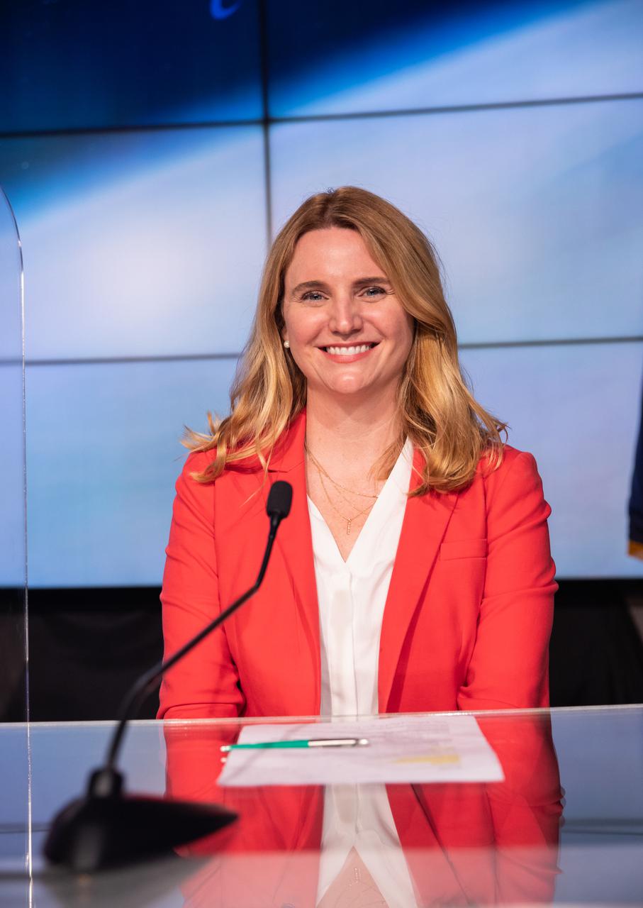 Jennifer Buchli, deputy chief scientist, NASA’s International Space Station Program, participates in a crew and science media briefing ahead of Boeing’s Orbital Flight Test-2 (OFT-2) at the agency’s Kennedy Space Center in Florida, July 29, 2021. Boeing’s CST-100 Starliner spacecraft will launch atop a United Launch Alliance Atlas V rocket from Space Launch Complex-41 at Cape Canaveral Space Force Station. The uncrewed OFT-2 will be the Starliner’s second flight for NASA’s Commercial Crew Program.