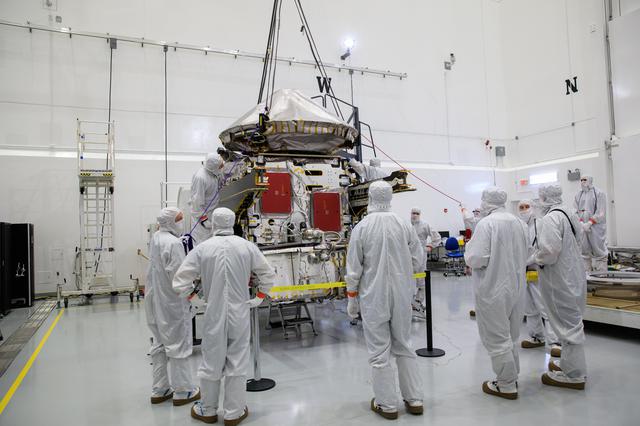 NASA image: Lucy Spacecraft High Gain Antenna (HGA) Lift and Install