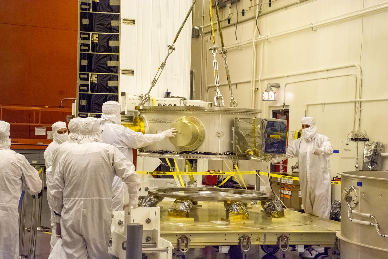 The Landsat 9 EFS is mated to the C29 inside the Integrated Processing Facility at Vandenberg Space Force Base in California.