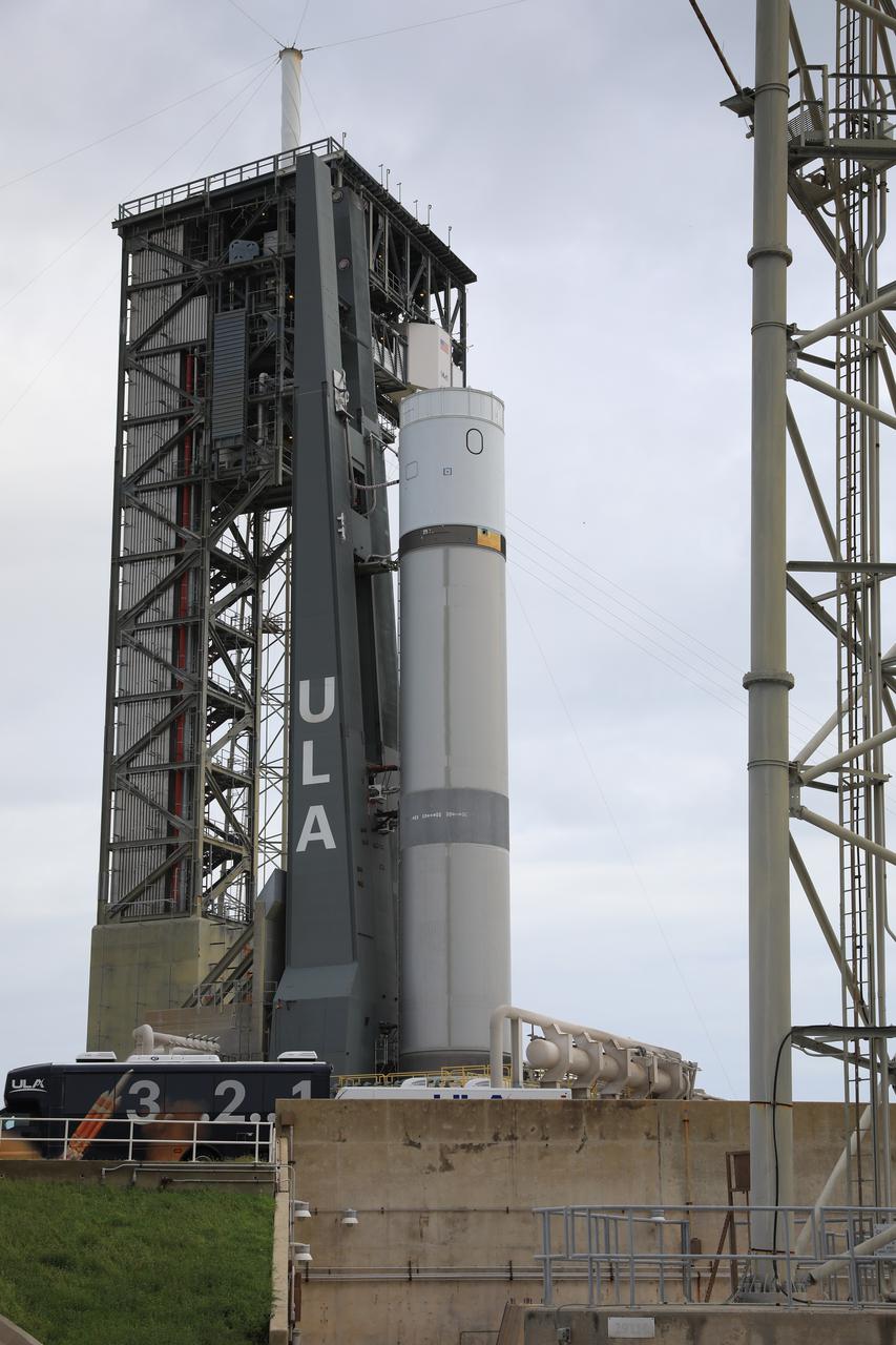 A pathfinder test article of United Launch Alliance’s (ULA) Vulcan Centaur rocket is seen at Space Launch Complex 41 at Cape Canaveral Space Force Station in Florida on Aug. 26, 2021. The pathfinder booster is undergoing a series of fueling tests to validate the infrastructure in place at the launch pad and allow the launch team to rehearse countdown operations before the Vulcan’s first flight.