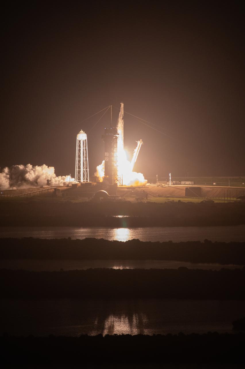 A SpaceX Falcon 9 rocket, with the uncrewed Dragon spacecraft atop, lifts off from Launch Complex 39A at NASA’s Kennedy Space Center in Florida on Aug. 29, 2021, for the company’s 23rd commercial resupply services mission to the International Space Station. The mission will deliver new science investigations, supplies, and equipment to the international crew aboard the orbiting laboratory. Liftoff occurred at 3:14 a.m. EDT.