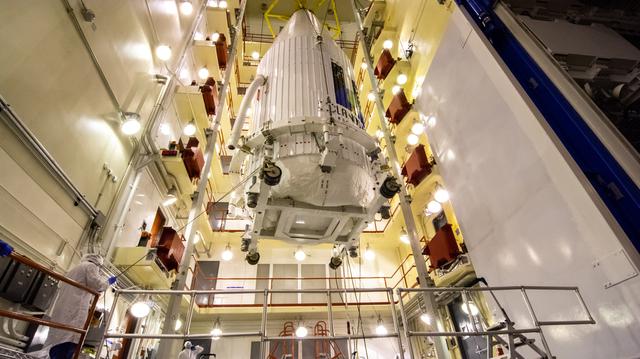 NASA image: Landsat 9 Hoist out of Transfer Tower at IPF