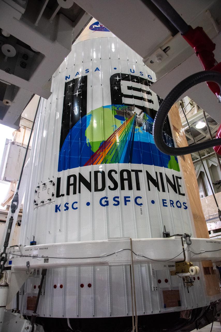 The Landsat 9 spacecraft is lifted and mated to the United Launch Alliance Atlas V rocket at Space Launch Complex 3 at Vandenberg Space Force Base in California on Sept. 15, 2021, in preparation for liftoff no earlier than Sept. 27, 2021. The launch is being managed by NASA’s Launch Services Program based at Kennedy Space Center in Florida. Landsat 9 will monitor key natural and economic resources from orbit. The satellite will carry two instruments: the Operational Land Imager 2, which collects images of Earth’s landscapes in visible, near infrared and shortwave infrared light, and the Thermal Infrared Sensor 2, which measures the temperature of land surfaces. Landsat 9 is a joint mission between NASA and the U.S. Geological Survey.