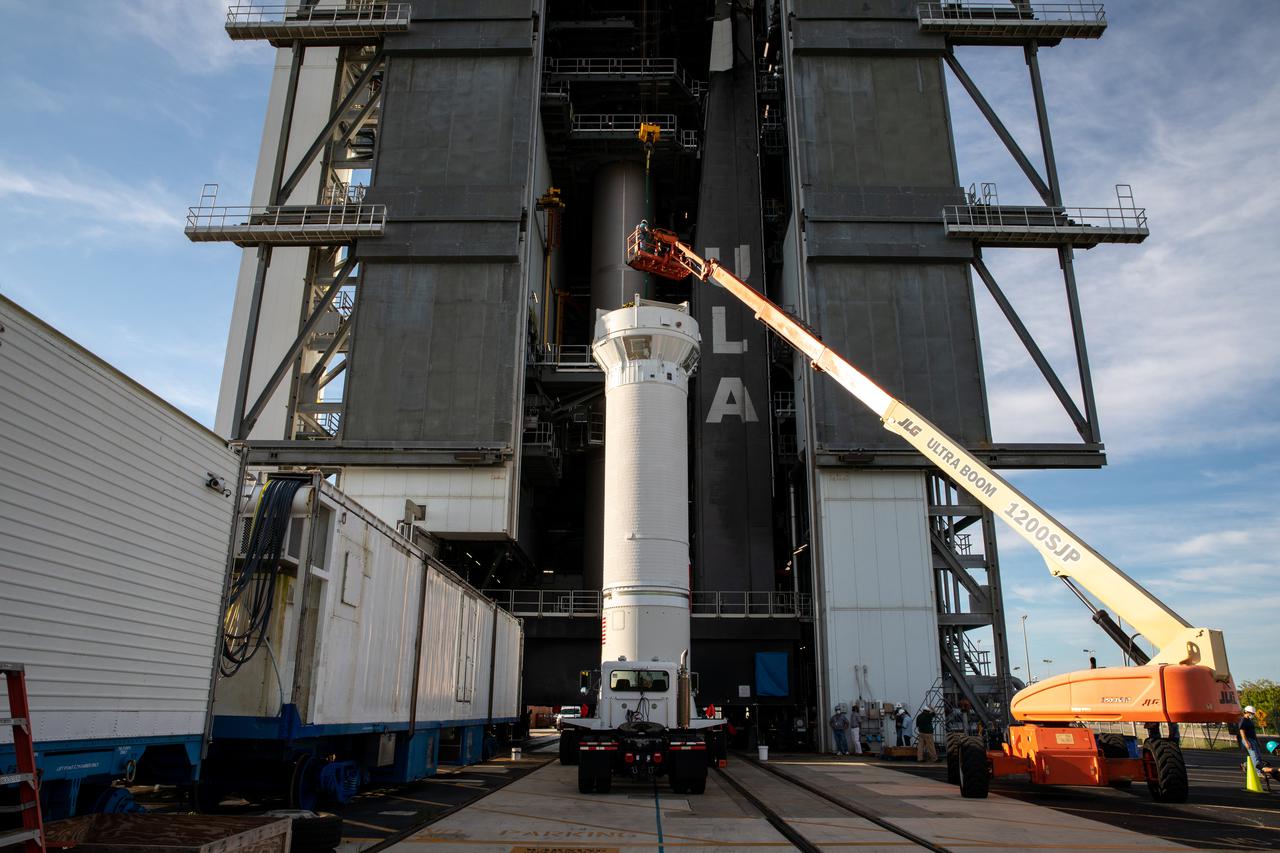 The United Launch Alliance (ULA) Centaur stage for NASA’s Lucy mission arrives at the Vertical Integration Facility near Space Launch Complex 41 at Cape Canaveral Space Force Station in Florida on Sept. 16, 2021. Lucy is scheduled to launch no earlier than Saturday, Oct. 16, on a ULA Atlas V 401 rocket from Pad 41. NASA’s Launch Services Program based at Kennedy Space Center is managing the launch. Over its 12-year primary mission, Lucy will explore a record-breaking number of asteroids, flying by one asteroid in the solar system’s main belt and seven Trojan asteroids. Additionally, Lucy’s path will circle back to Earth three times for gravity assists, making it the first spacecraft ever to return to the vicinity of Earth from the outer solar system. 