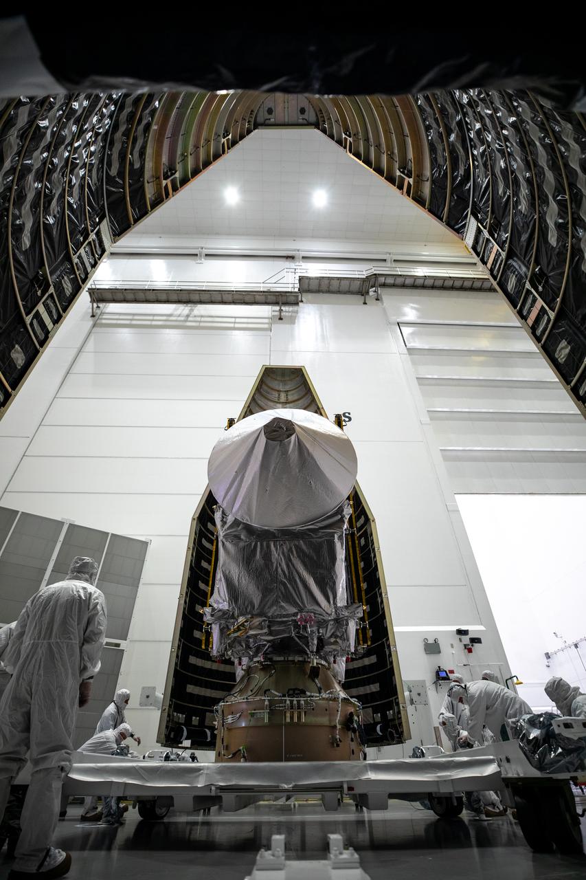 NASA’s Lucy spacecraft is moved from the Work Processing Cell to the Airlock inside the Astrotech Space Operations Facility in Titusville, Florida, on Sept. 29, 2021. A United Launch Alliance V 401 rocket roared off the pad at Cape Canaveral Space Force Station’s Space Launch Complex 41 on Oct. 16, 2021, at 5:34 a.m. EDT, carrying Lucy into space. During its 12-year primary mission, Lucy will explore a record-breaking number of asteroids, flying by one asteroid in the solar system’s main belt and seven Trojan asteroids. Lucy is the first space mission to study the Trojan asteroids, which hold vital clues to the formation of our solar system.