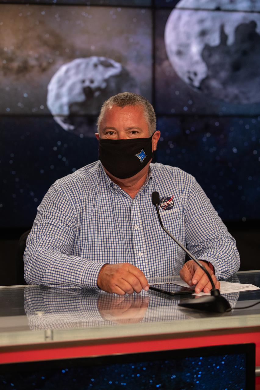 Omar Baez, Lucy Launch Director, NASA’s Launch Services Program, speaks during a prelaunch news conference for the Lucy mission held inside the TV Auditorium at NASA’s Kennedy Space Center in Florida on Oct. 13, 2021. The mission is targeted to launch at 5:34 a.m. EDT Saturday, Oct. 16, on a United Launch Alliance Atlas V 401 rocket from Space Launch Complex 41 at Cape Canaveral Space Force Station. NASA’s Launch Services Program, based at Kennedy, is managing the launch. Lucy is the first space mission to study the Trojan asteroids, which hold vital clues to the formation of our solar system.