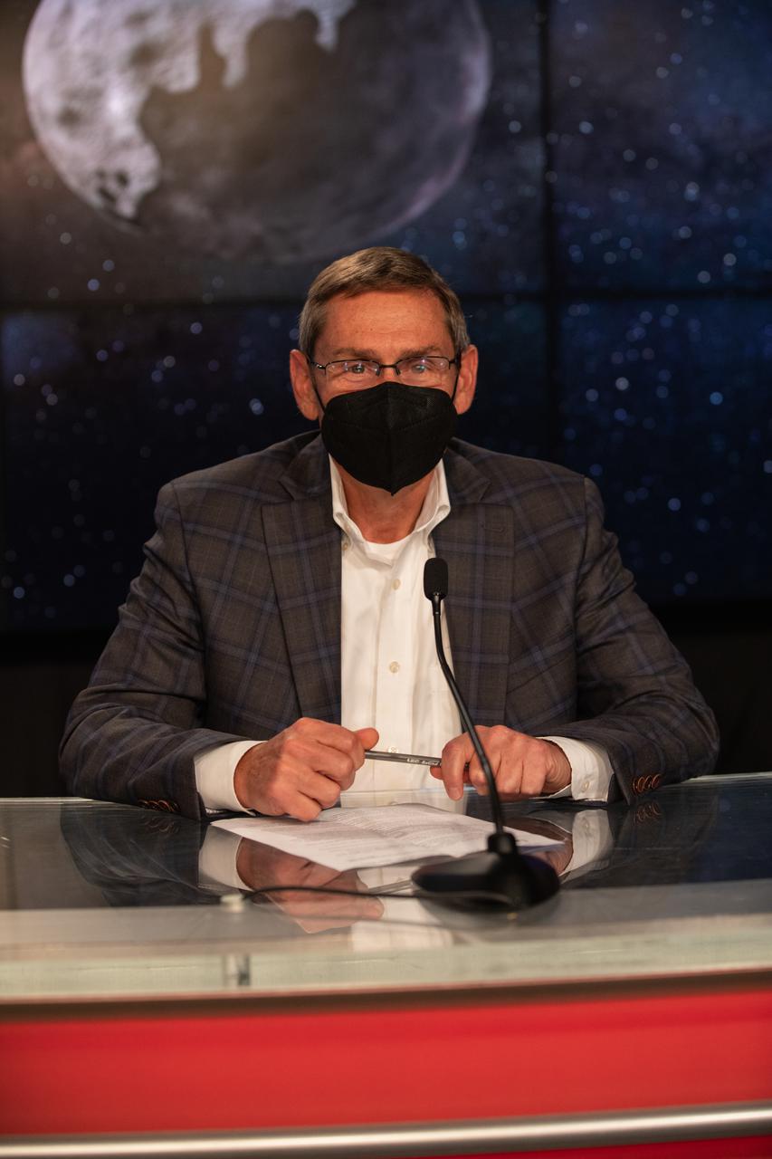 John Elbon, Chief Operating Officer, United Launch Alliance, is introduced during a prelaunch news conference for the Lucy mission held inside the TV Auditorium at NASA’s Kennedy Space Center in Florida on Oct. 13, 2021. The mission is targeted to launch at 5:34 a.m. EDT Saturday, Oct. 16, on a United Launch Alliance Atlas V 401 rocket from Space Launch Complex 41 at Cape Canaveral Space Force Station. NASA’s Launch Services Program, based at Kennedy, is managing the launch. During its 12-year primary mission, Lucy will explore a record-breaking number of asteroids, flying by one asteroid in the solar system’s main belt and seven Trojan asteroids. Additionally, Lucy’s path will circle back to Earth three times for gravity assists, making it the first spacecraft to return to the vicinity of Earth from the outer solar system.