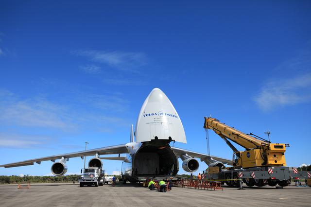 NASA image:  Artemis II ESM Arrival and Offload At LLF