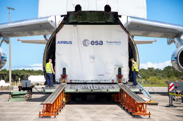 NASA image: Artemis II - ESM Arrival, Offload, and Transport to O&C Building