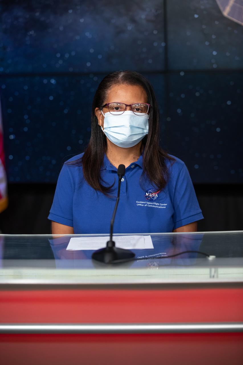 NASA Communications’ Nancy Jones moderates an engineering briefing for the Lucy mission held inside the TV Auditorium at NASA’s Kennedy Space Center in Florida on Oct. 14, 2021. The mission is scheduled to launch at 5:34 a.m. EDT Saturday, Oct. 16, on a United Launch Alliance Atlas V 401 rocket from Space Launch Complex 41 at Cape Canaveral Space Force Station. NASA’s Launch Services Program, based at Kennedy, is managing the launch. During its 12-year primary mission, Lucy will explore a record-breaking number of asteroids, flying by one asteroid in the solar system’s main belt and seven Trojan asteroids. Additionally, Lucy’s path will circle back to Earth three times for gravity assists, making it the first spacecraft to return to the vicinity of Earth from the outer solar system.