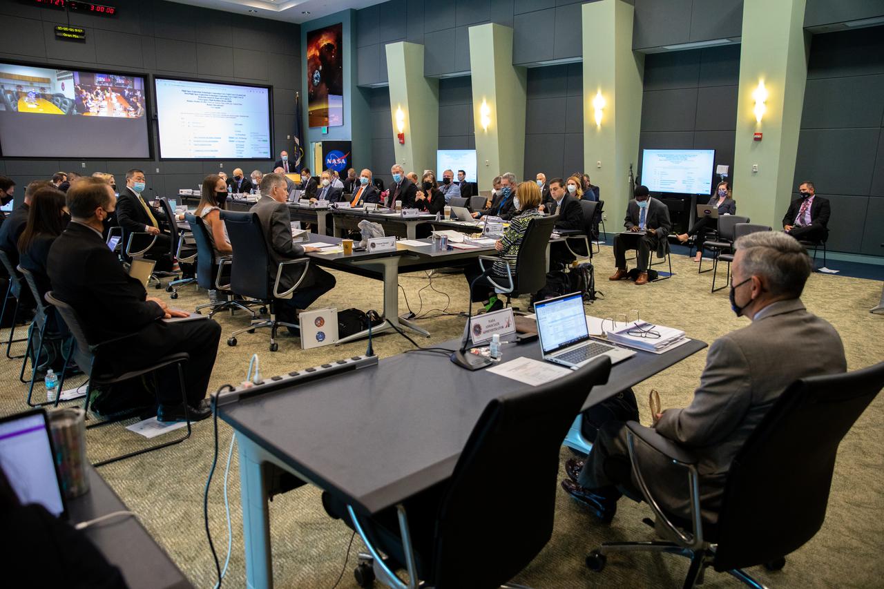 NASA and SpaceX managers participate in a Flight Readiness Review for the agency’s SpaceX Crew-3 mission at Kennedy Space Center in Florida on Oct. 25, 2021. International partners also participated. Crew-3 is scheduled to launch to the International Space Station from Kennedy’s Launch Complex 39A on Oct. 31, 2021 as part of NASA’s Commercial Crew Program. Liftoff of the Falcon 9 rocket and Crew Dragon spacecraft is targeted for 2:21 a.m. EDT.