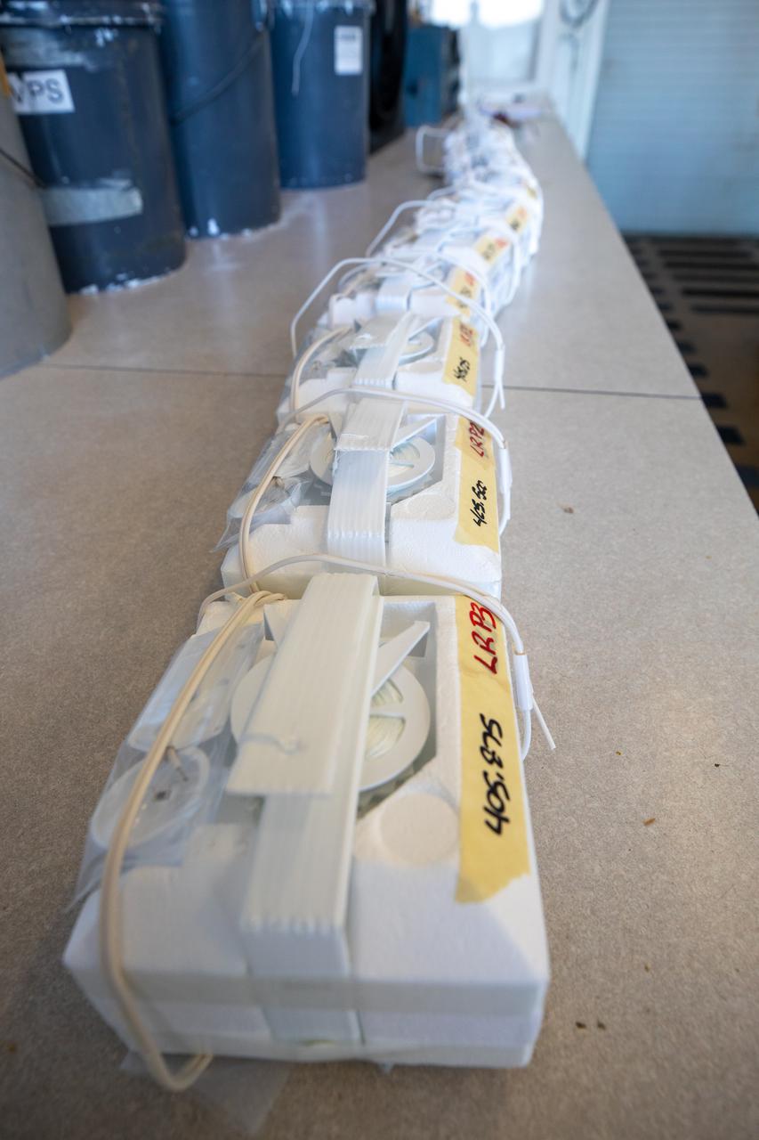 Weather balloons are lined up prior to release at the Cape Canaveral Space Force Station (CCSFS) Weather Station in preparation for an Artemis I weather simulation on Nov. 3, 2021. The event involved teams from CCSFS, Kennedy Space Center, Johnson Space Center in Texas, and Marshall Space Flight Center in Alabama. Weather balloons provided data below 6,000 feet and above 62,000 feet, while Kennedy’s Tropospheric Doppler Radar Wind Profiler delivered data from 6,000 to 62,000 feet. The radar wind profiler will be used as the primary upper level wind instrument for NASA’s Artemis missions, including Artemis I, the first launch of the agency’s Space Launch System rocket and the Orion spacecraft on a flight beyond the Moon.