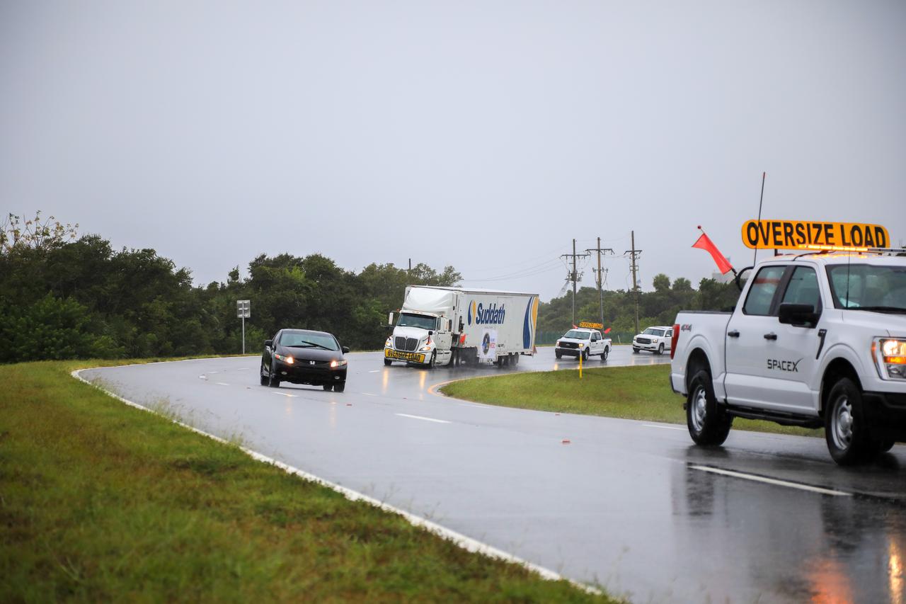 NASA’s Imaging X-Ray Polarimetry Explorer (IXPE) spacecraft – the agency’s first mission dedicated to measuring X-ray polarization – arrives at the Cape Canaveral Space Force Station in Florida on Nov. 5, 2021. IXPE is scheduled to launch aboard a SpaceX Falcon 9 vehicle from Kennedy’s Launch Complex 39A on Dec. 9, 2021. The launch is managed by NASA’s Launch Services Program, based at Kennedy. IXPE will study the polarization of X-rays coming to us from some of the universe’s most extreme sources, including black holes and dead stars known as pulsars.