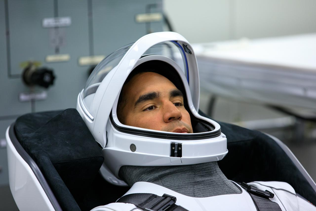 NASA SpaceX Crew-3 mission astronauts are in the suit-up room in the Astronaut Crew Quarters inside Kennedy Space Center’s Neil A. Armstrong Operations and Checkout Building on launch day, Nov. 10, 2021. A team of SpaceX suit technicians will help them as they put on their custom-fitted spacesuits and check the suits for leaks. In view is NASA astronaut Raja Chari, commander. The Falcon 9 rocket with Crew Dragon Endurance will launch the four-person crew to the International Space Station for NASA’s Commercial Crew Program. Crew-3 is scheduled to launch at 9:03 p.m. EST from Launch Complex 39A at Kennedy. 