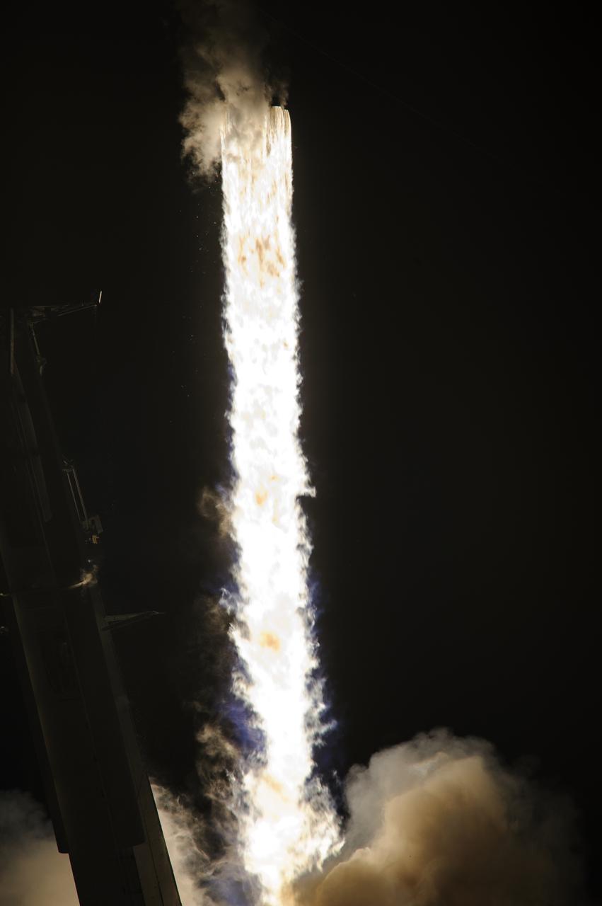 The SpaceX Falcon 9 rocket, with the Crew Dragon atop, soars upward after liftoff from Launch Pad 39A at NASA’s Kennedy Space Center in Florida on Nov. 10, 2021. Aboard the Crew Dragon are the SpaceX Crew-3 astronauts Raja Chari, commander; Tom Marshburn, pilot; and Kayla Barron, mission specialist; along with Matthias Maurer, ESA (European Space Agency) astronaut and mission specialist. Launch time was at 9:03 p.m. EST. The Crew Dragon Endurance will carry the four-person crew to the International Space Station for the agency’s Commercial Crew Program.