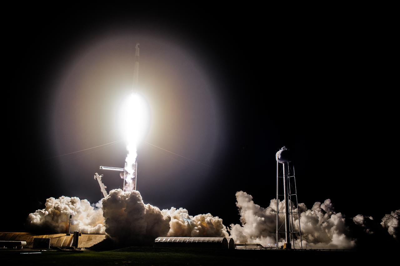 The SpaceX Falcon 9 rocket with the Crew Dragon lifts off from Launch Pad 39A at NASA’s Kennedy Space Center in Florida on Nov. 10, 2021. Aboard the Crew Dragon are the SpaceX Crew-3 astronauts Raja Chari, commander; Tom Marshburn, pilot; and Kayla Barron, mission specialist; along with Matthias Maurer, ESA (European Space Agency) astronaut and mission specialist. Launch time was at 9:03 p.m. EST. The Crew Dragon Endurance will carry the four-person crew to the International Space Station for the agency’s Commercial Crew Program.