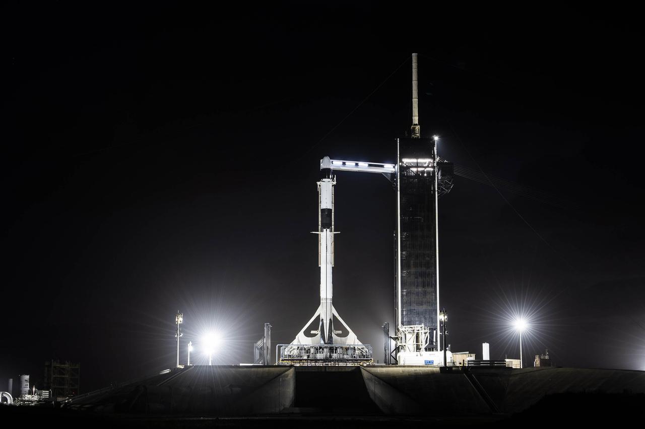 The SpaceX Falcon 9 rocket with the Crew Dragon, named Endurance by the SpaceX Crew-3 astronauts, is in view at Launch Complex 39A at NASA’s Kennedy Space Center in Florida on launch day, Nov. 10, 2021. NASA astronauts NASA astronauts Raja Chari, commander; Tom Marshburn, pilot; and Kayla Barron, mission specialist; along with Matthias Maurer, ESA (European Space Agency) astronaut and mission specialist will launch in the Crew Dragon to the International Space Station for NASA’s Commercial Crew Program. Crew-3 is scheduled to launch at 9:03 p.m. EST. 