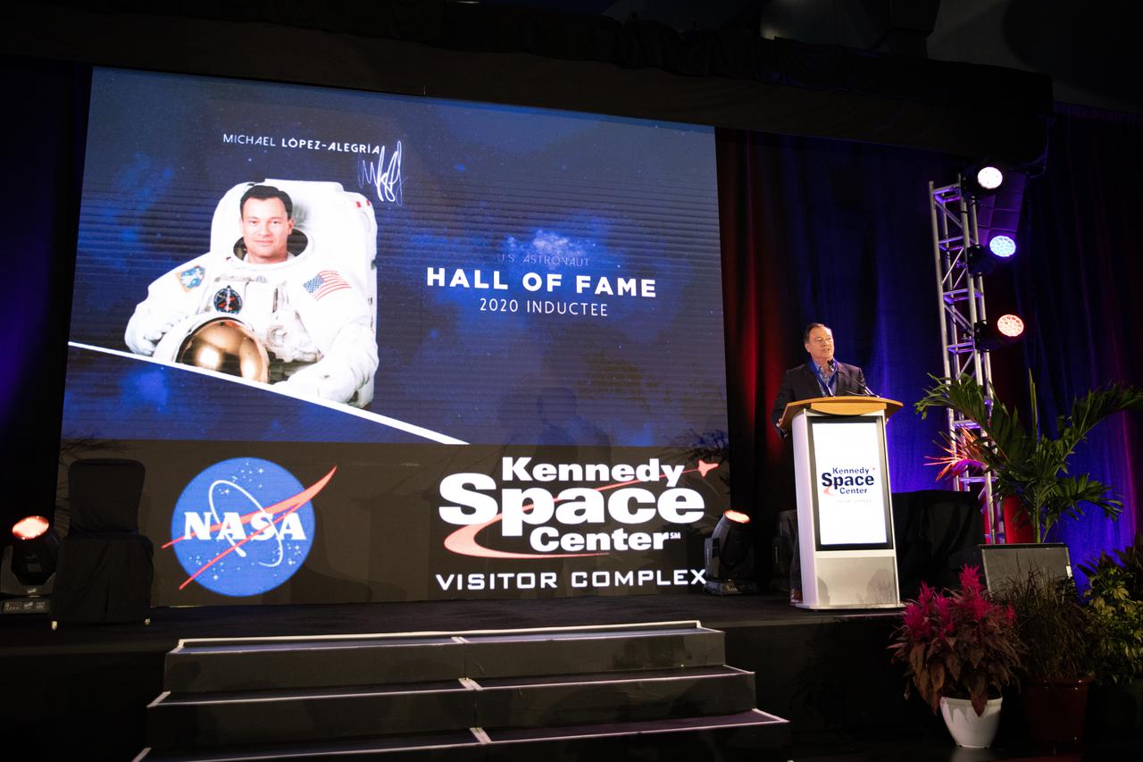 Michael Lopez-Alegria is one of three former astronauts inducted into the U.S. Astronaut Hall of Fame (AHOF) on Nov. 13, 2021, during a ceremony at the Kennedy Space Center Visitor Complex in Florida. Brian Duffy, former NASA astronaut and Hall of Famer, inducted Lopez-Alegria. Lopez-Alegria received an official medal and became a member of the 19th class of space shuttle astronauts to be inducted. The 2021 inductees were selected by a committee of Hall of Fame astronauts, former NASA officials, flight directors, historians, and journalists. This year’s induction brings the total number of AHOF members to 102.