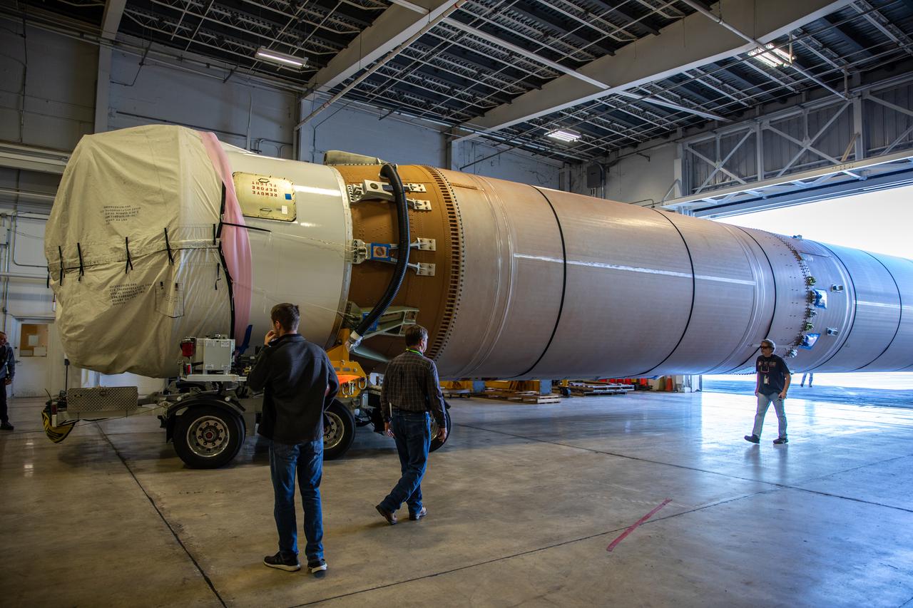 The United Launch Alliance (ULA) first stage of the Atlas V 541 rocket arrives at the horizontal processing facility at Space Launch Complex 41 at Cape Canaveral Space Force Station (CCSFS) in Florida on Nov. 16, 2021, after arriving on the company’s transport boat. The ship journeyed from ULA’s manufacturing plant in Decatur, Alabama, to deliver the rocket that will launch NASA and the National Oceanic Atmospheric Administration’s (NOAA) Geostationary Operational Environmental Satellite T (GOES-T). GOES-T is the third satellite in the GOES-R series that will continue to help meteorologists observe and predict local weather events that affect public safety. GOES-T is scheduled to launch from Space Launch Complex 41 at CCSFS on March 1, 2022. The launch is being managed by NASA’s Launch Services Program based at Kennedy Space Center, America’s multi-user spaceport.