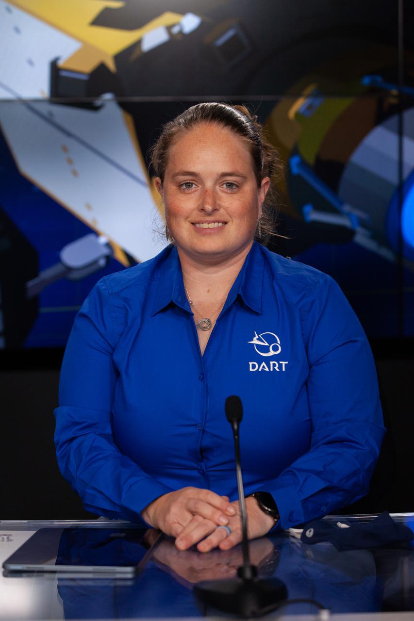 Betsy Congdon, Double Asteroid Redirection Test (DART) mechanical systems engineer for Johns Hopkins Applied Physics Laboratory, participates in an engineering briefing for NASA’s DART mission at Vandenberg Space Force Base in California on Nov. 21, 2021. DART is the first mission to test technologies for preventing an impact of Earth by a hazardous asteroid. The mission is scheduled to launch no earlier than 1:21 a.m. EST Wednesday, Nov. 24 (10:21 p.m. PST Tuesday, Nov. 23), aboard a SpaceX Falcon 9 rocket from Vandenberg. NASA's Launch Services Program based at Kennedy Space Center in Florida, America's multi-user spaceport, is managing the launch.