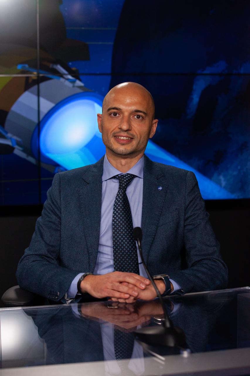 Simone Pirrotta, Light Italian CubeSat for Imaging of Asteroids (LICIACube) project manager for the Italian Space Agency, participates in an engineering briefing for NASA’s Double Asteroid Redirection Test (DART) mission at Vandenberg Space Force Base in California on Nov. 21, 2021. DART is the first mission to test technologies for preventing an impact of Earth by a hazardous asteroid. The mission is scheduled to launch no earlier than 1:21 a.m. EST Wednesday, Nov. 24 (10:21 p.m. PST Tuesday, Nov. 23), aboard a SpaceX Falcon 9 rocket from Vandenberg. NASA's Launch Services Program based at Kennedy Space Center in Florida, America's multi-user spaceport, is managing the launch.