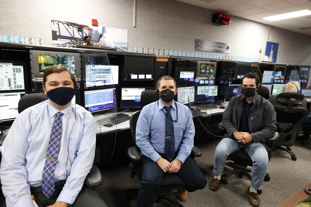 Launch team members are seated at the Hypergols consoles inside Firing Room 1 of the Launch Control Center at NASA’s Kennedy Space Center in Florida on Dec. 13, 2021. They are participating in a joint integrated simulation for the Artemis I launch that covered both cryogenic loading and terminal countdown portions of prelaunch activities. Members of NASA’s mission management team and launch team conducted the simulation together. The Kennedy team was certified for the Artemis I launch. During Artemis I, the agency’s Orion spacecraft will lift off from Kennedy aboard NASA’s most powerful rocket – the Space Launch System – to fly farther than any spacecraft built for humans has ever flown. Through NASA’s Artemis missions, the agency, along with commercial and international partners, will establish a sustainable human presence on the Moon to prepare for missions to Mars. 