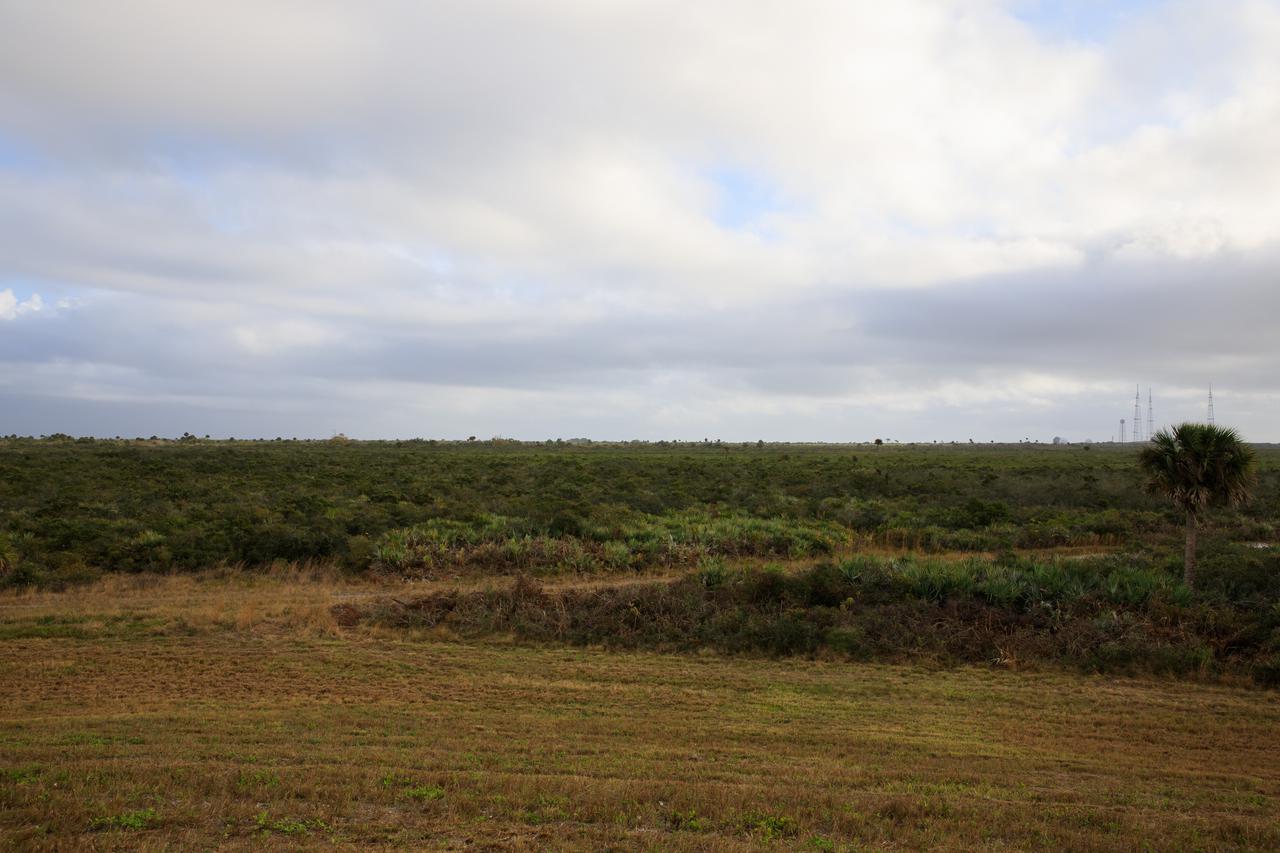 A view of a proposed new launch site, Launch Complex 49, on Dec. 20, 2021, at NASA’s Kennedy Space Center in Florida. In response to an inquiry from SpaceX, NASA is preparing to conduct environmental assessments to develop the proposed launch site. The 175-acre site, located north of Launch Complex 39B within the center’s security perimeter, would support the launch and landing of SpaceX’s Starship and Super Heavy launch vehicle. NASA and SpaceX are moving forward with the initial environmental assessment before concluding a potential agreement to develop the property. 