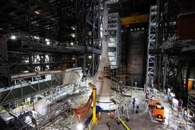 NASA image: Employees working on Artemis I SLS Flight Hardware