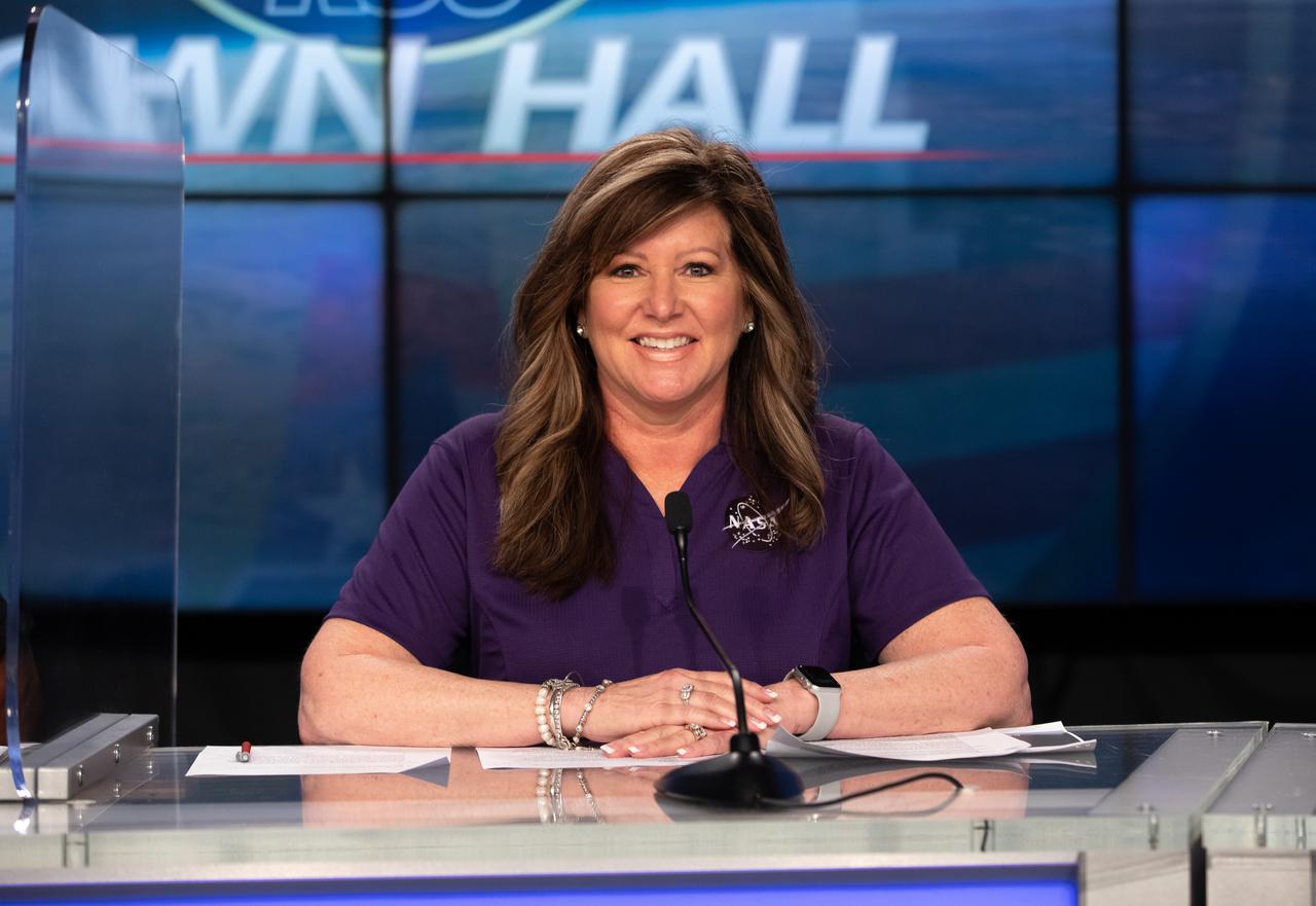Jennifer Kunz, associate director, technical, at NASA’s Kennedy Space Center in Florida, participates in a virtual Town Hall meeting on Jan. 13, 2022, for Kennedy employees. Center Director Janet Petro and other center executive leaders hosted the virtual town hall to provide updates on center milestones and answer questions.