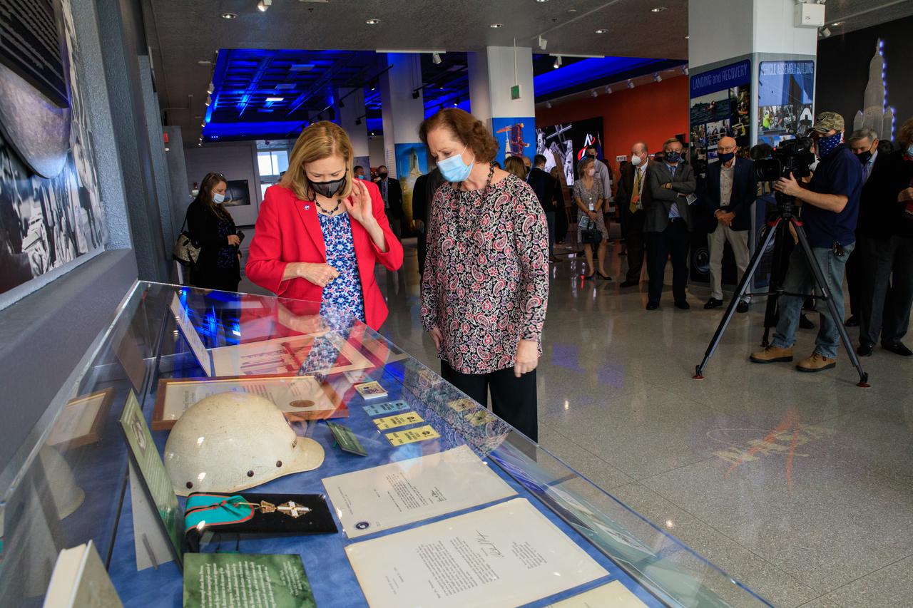 A display dedicated to former Kennedy Space Center launch director Rocco Petrone is viewed at Kennedy Space Center on Feb. 22, 2022. During a ceremony held at the Florida spaceport, Kennedy’s launch control center was officially renamed to the Rocco A. Petrone Launch Control Center. Petrone was instrumental in America’s first voyages to the Moon and headed the Apollo program. He died in 2006 at the age of 80.