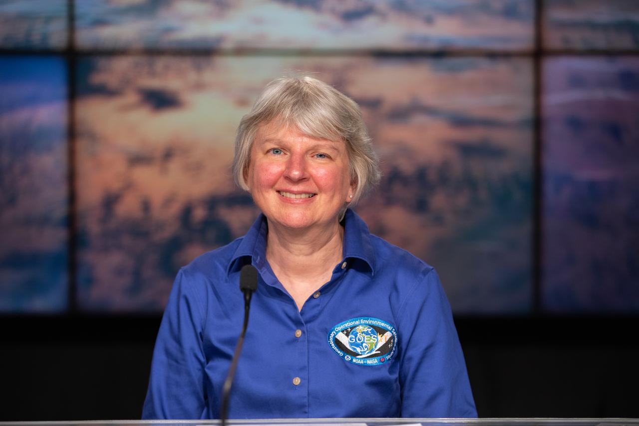A science briefing for the National Oceanic and Atmospheric Administration’s (NOAA) Geostationary Operational Environmental Satellite-T (GOES-T) is held on Feb. 25, 2022, at NASA’s Kennedy Space Center in Florida. Candace Carlisle, GOES-R flight project manager, NASA’s Goddard Space Flight Center, participates in the briefing. GOES-T is scheduled to lift off on a United Launch Alliance Atlas V 541 rocket from Space Launch Complex 41 at Cape Canaveral Space Force Station in Florida on March 1, 2022, at 4:38 p.m. GOES-T is the third satellite in the GOES-R series that will continue to help meteorologists observe and predict local weather events that affect public safety. The launch is being managed by NASA’s Launch Services Program based at Kennedy Space Center in Florida, America’s multi-user spaceport. 