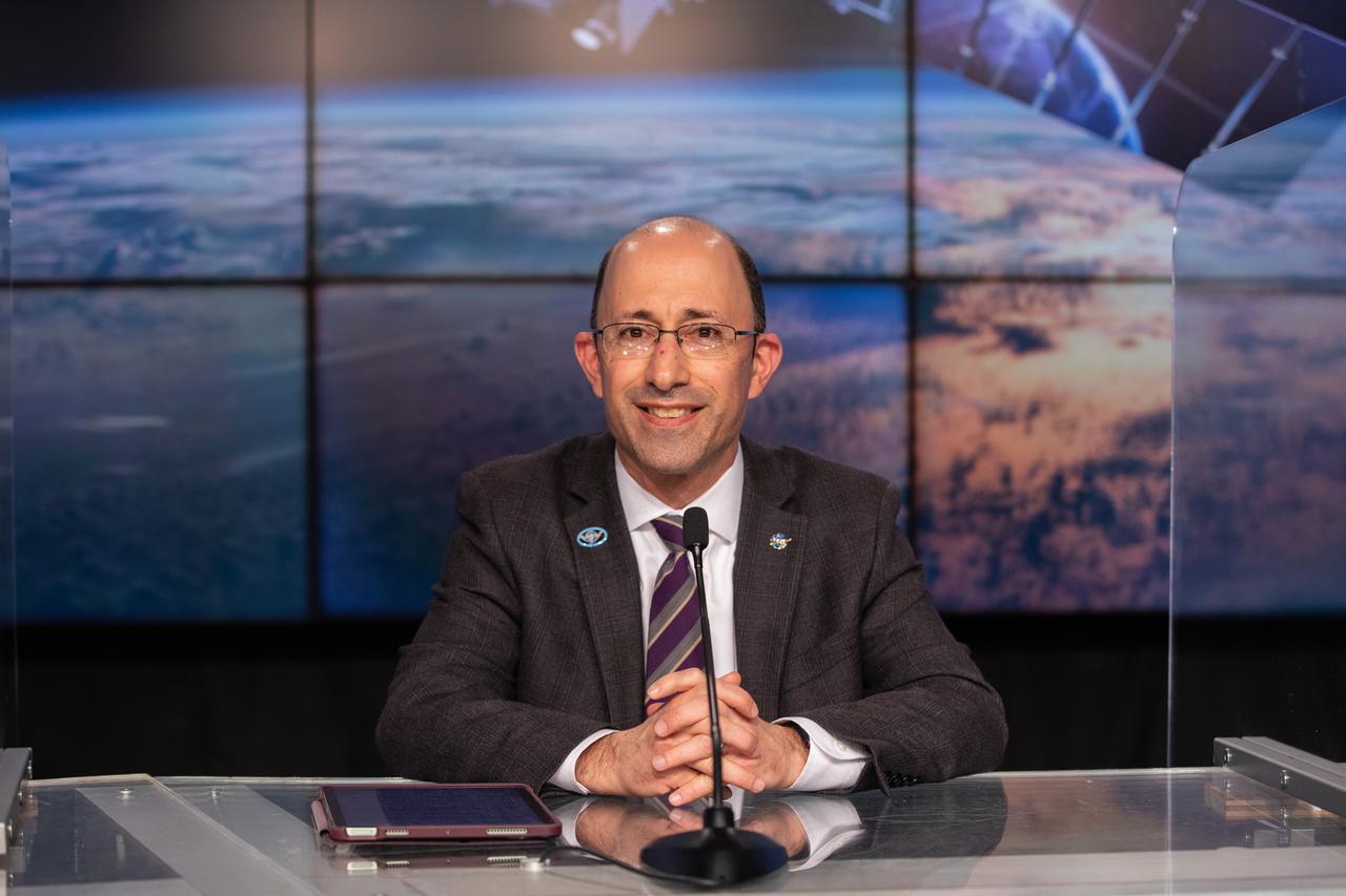 A prelaunch news conference for the National Oceanic and Atmospheric Administration’s (NOAA) Geostationary Operational Environmental Satellite-T (GOES-T) is held on Feb. 26, 2022, at NASA’s Kennedy Space Center in Florida. John Gagosian, director, Joint Agency Satellite Division, NASA Headquarters Science Mission Directorate, answers questions during the news conference. GOES-T is scheduled to lift off on a United Launch Alliance Atlas V 541 rocket from Space Launch Complex 41 at Cape Canaveral Space Force Station in Florida on March 1, 2022, at 4:38 p.m. GOES-T is the third satellite in the GOES-R series that will continue to help meteorologists observe and predict local weather events that affect public safety. The launch is being managed by NASA’s Launch Services Program based at Kennedy Space Center in Florida, America’s multi-user spaceport.