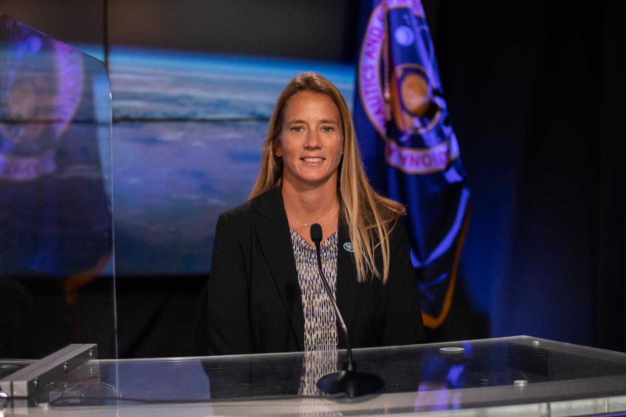 A prelaunch news conference for the National Oceanic and Atmospheric Administration’s (NOAA) Geostationary Operational Environmental Satellite-T (GOES-T) is held on Feb. 26, 2022, at NASA’s Kennedy Space Center in Florida. Jessica Williams, launch weather officer, 45th Weather Squadron, Space Launch Delta 45, answers questions during the news conference. GOES-T is scheduled to lift off on a United Launch Alliance Atlas V 541 rocket from Space Launch Complex 41 at Cape Canaveral Space Force Station in Florida on March 1, 2022, at 4:38 p.m. GOES-T is the third satellite in the GOES-R series that will continue to help meteorologists observe and predict local weather events that affect public safety. The launch is being managed by NASA’s Launch Services Program based at Kennedy Space Center in Florida, America’s multi-user spaceport. 